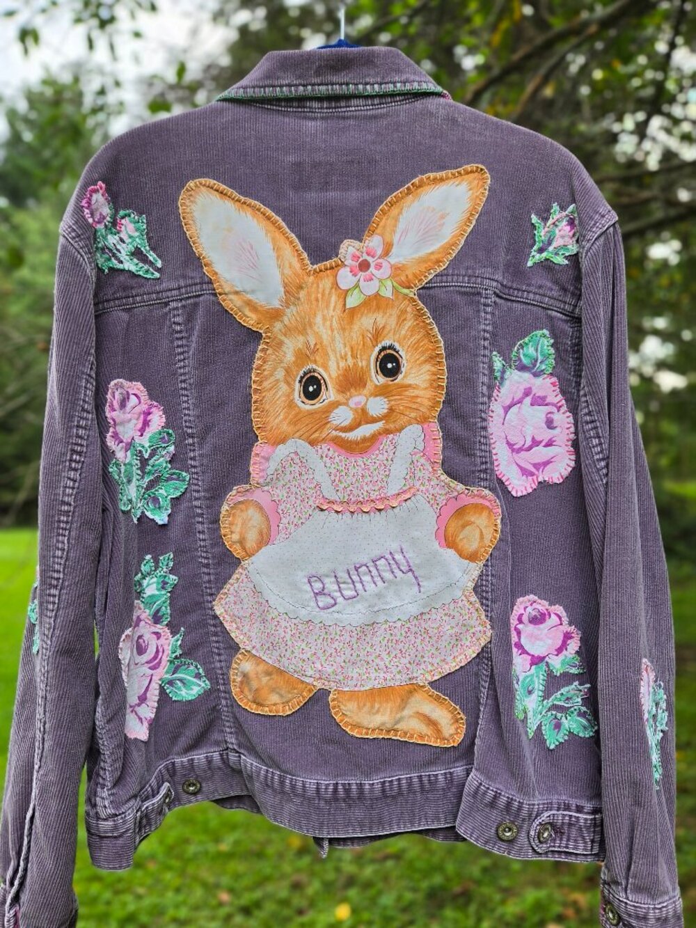 Upcycled Codoury Trucker Jacket Whimsical Bunny